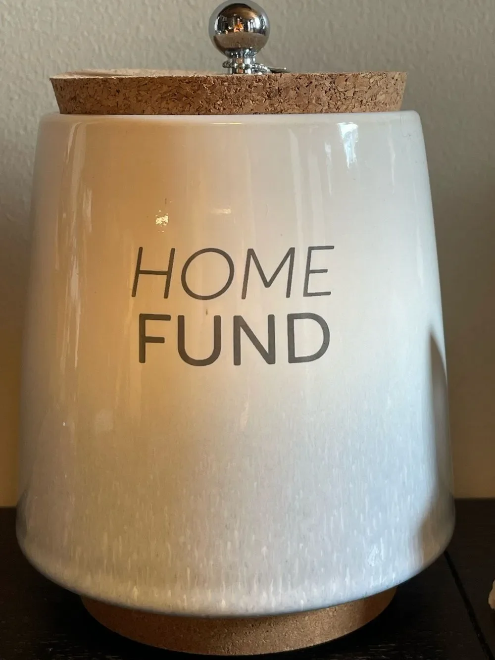 Home Fund Ceramic Money Jar - Blue & Cream Color Ombre - Cork Lid - Like New